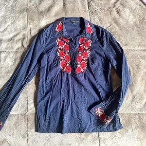 Forever 21 Long Sleeve Pullover Blouse With Embroidery